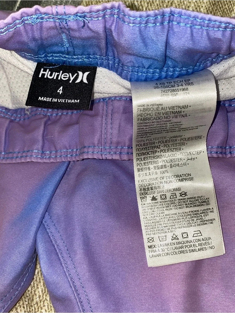 Hurley Purple and Blue Swim Shorts with Giant Shark Graphic